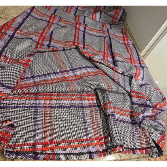 New! Mock Neck Purple Red Gray Plaid NY&Co. Dress Sz XL Pockets Academia Midi - Picture 7 of 16